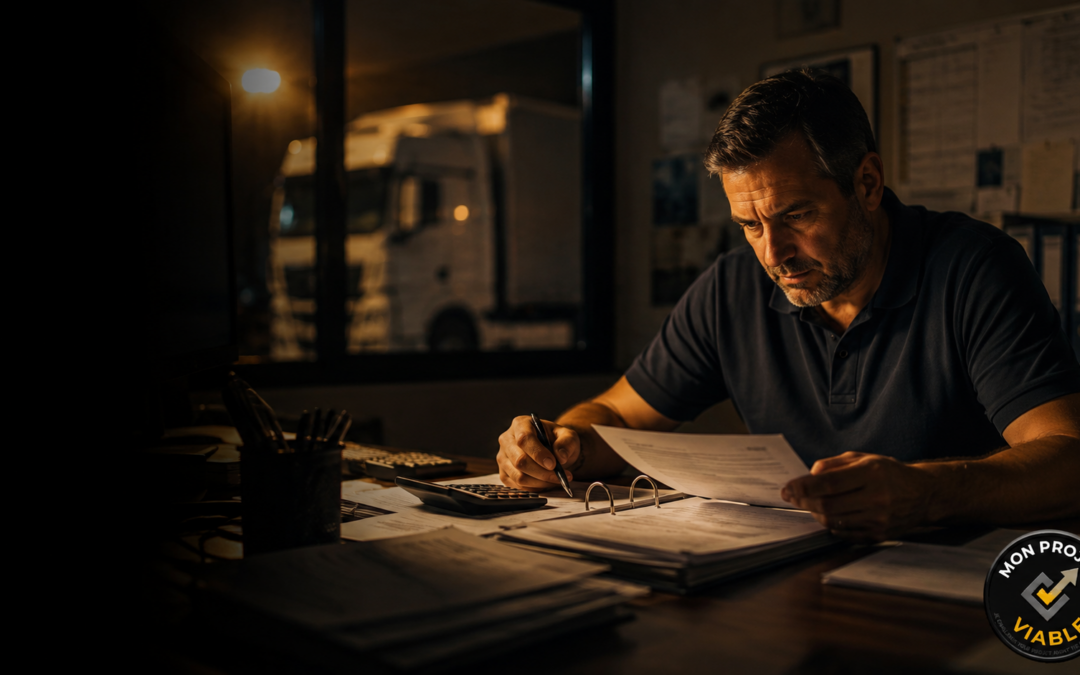 Rentabilité transport : dirigeant examinant les comptes de son activité de transport routier