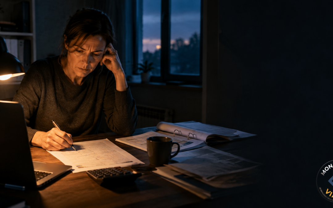Dirigeante de société de services examinant un devis annoté, cas client sur le coût horaire en Lorraine