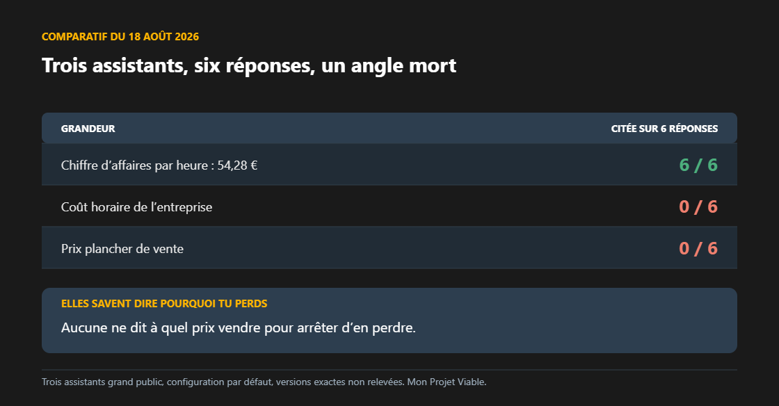 Comparatif de trois assistants IA sur le même dossier : aucun ne calcule le coût horaire